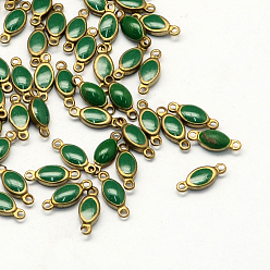Зеленый Латунные эмалевые овальные звенья с античным бронзовым покрытием, эмалированные блестки, зелёные, 4x10.5x3 мм, отверстие : 1 мм