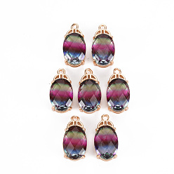 Разноцветный Покрытие стойки латунь микропаве прозрачные подвески из кубического циркония, С граненым стеклом, долговечный, без кадмия и без свинца, овальные, красочный, 20x10x7.5 мм, отверстие : 1.5 мм