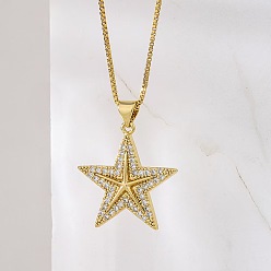 Прозрачный Подвеска в виде морской звезды из латуни с микропаве из кубического циркония, цепочка из нержавеющей стали., золотые, прозрачные, 17.72 дюйм (45 см)
