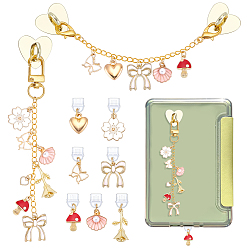 Couleur Mélangete 9 Lot de bouchons anti-poussière en PVC pour téléphone portable et support de téléphone en fer, avec des pendantifs en alliage d'émail, formes mixtes, or, couleur mixte, 149~163mm