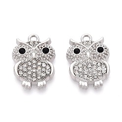 Платина Подвески из сплава с покрытием стойки и стразами, сова, платина, 19x14x3.5 мм, отверстие : 1.8 мм
