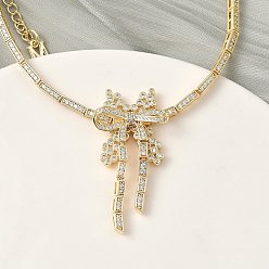 Настоящее золото 18K Браслеты-цепочки с бантом из латуни с микропаве из кубических цирконий для женщин, стойки покрытие, долговечный, реальный 18 k позолоченный, 6-1/4 дюйм (15.8 см)