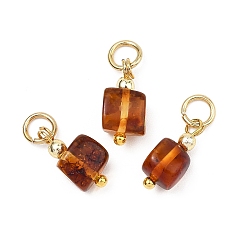 Верблюжий Подвески из натурального янтаря, Кубические подвески с бусинами из синтетического немагнитного гематита., золотые, верблюжие, 12~13x5~6.5x5~6 мм, Перейти кольцо: 5x1 мм, внутренний dimaeter: 3 мм