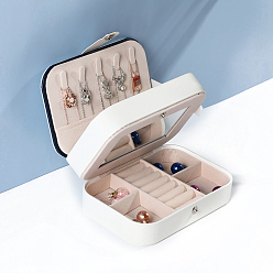 Белый Ящик для хранения из искусственной кожи для женщин, Прямоугольный портативный футляр для ювелирных изделий-органайзер для серег, колец, ожерелий, с кнопкой и зеркалом, белые, 16x11.5x5.2 см
