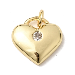 Настоящее золото 18K Латунные микропаве прозрачные подвески с фианитом, сердце прелести, долговечный, стойки покрытие, без свинца и без кадмия, реальный 18 k позолоченный, 14.5x14.5x3.5 мм, Перейти кольцо: 4.5x1 мм, внутренний диаметр: 2 мм
