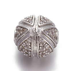 Платина Латунные микро проложить кубического циркония бусы, круглые, прозрачные, платина, 10 мм, отверстие : 1.2 мм