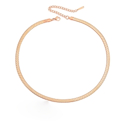 Rose Gold Stainless Steel Snake Bone Chain Necklaces,, Rose Gold, 16.54 inch(42cm)