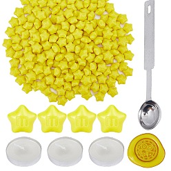 Желтый 200шт. звездочка частицы сургуча, с ложкой из нержавеющей стали ПК, плоскими круглыми свечами ПК и пинцетом из железного бисера ПК., для ретро печать печать, желтые, 1 мм