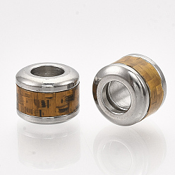 (932FM) Темно-синий аква-матовый с подкладкой 304 из нержавеющей стали европейские шарики, с волокном, бусины с большим отверстием, колонна с рисунком плетения корзин, цвет нержавеющей стали, темно-золотистые, 10x8 мм, отверстие : 5 мм