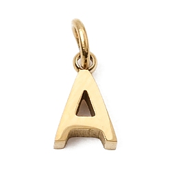 Letter A 304 Edelstahl Reize, Brief Reize, poliert, Ionenbeschichtung (ip), echt 18 k vergoldet, Buchstabe a, 8x5x2 mm, Bohrung: 2.5 mm