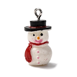 Снеговик Рождественские подвески из непрозрачной смолы, с железной платиной петлей, снеговик, 24x12 мм, отверстие : 2 мм