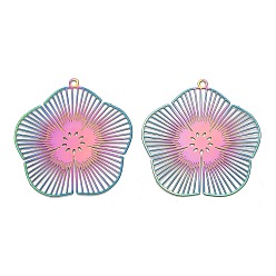 Rainbow Color 201 подвески из нержавеющей стали, гравированные металлические украшения, цветочный шарм, Радуга цветов, 31x30x0.3 мм, отверстие : 1.4 мм
