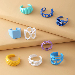 (52) Непрозрачная лаванда Набор открытых колец-манжет из сплава и пластика с жемчугом для девочек, разнообразные, разноцветные, внутренний диаметр: 15~20 мм, о 9 шт / комплект