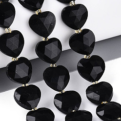 Обсидиан Природные обсидиана бисер нитей, граненое сердце, с бисером, 12.5~13.5x13.5~14.5x5.5~6.5 мм, отверстие : 0.8~1 мм, около 26~28 шт / нитка, 14.76~16.73 дюйм (37.5~42.5 см)