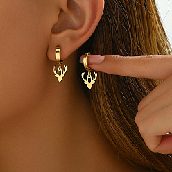 Золотой Рождество 201 серьги-кольца из нержавеющей стали с оленьим рогом, золотые, 25x12 мм, олень:12x12мм