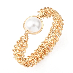 Золотой Женские перстни с круглыми жемчужинами-ракушками, плетеные из бусин, с медной проволокой, золотые, 6.5 мм, внутренний диаметр: 20 мм