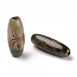 Blessings Pattern Тибетского стиля бусы дзи, природных бисера агат, окрашенная и подогревом, овальные, долголетие и паук, 28.5~32x10~12.5 мм, отверстие : 1.5~3 мм