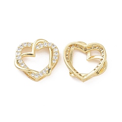 Golden Rack Plating Brass Micro Pave Clear Cubic Zirconia Pendants, Bouble Heart Charms, Golden, 16x16x4mm, Hole: 5x0.7mm
