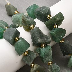 Зеленый Авантюрин Необработанные грубые натуральные зеленые авентуриновые бусинки, самородки, с бисером, 11.5~14.5x9~16x7~15.5 мм, отверстие : 1.2~1.4 мм, около 16~17 шт / нитка, 7.87''~8.27'' (20~21 см)