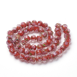 Red Handmade Gold Sand Lampwork Beads Strands, Inner Flower, Faceted Rondelle, Red, 9~10x7~8mm, Hole: 1.5~2mm, about 60pcs/strand, 17.3 inch