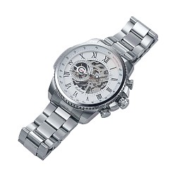 Stainless Steel Color Alloy Watch Head Mechanical Watches, with Stainless Steel Watch Band, Stainless Steel Color, 220x20mm, Watch Head: 51x52x14.5mm, Watch Face: 39mm