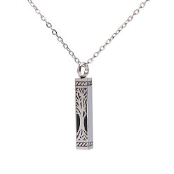 Couleur Acier Inoxydable 304 Collier urne funéraire rectangulaire en acier inoxydable avec pendentif arbre de vie, anti-ternissement, couleur inox, 21.85 pouce (55.5 cm)