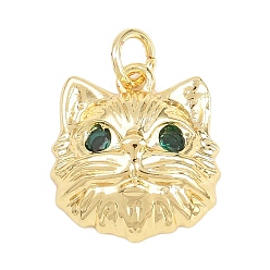 Настоящее золото 18K Латунные микро проложить кубического циркония подвески, подвески в форме кошки, без кадмия и без свинца, реальный 18 k позолоченный, 15.5x14x5.5 мм, отверстие : 3 мм