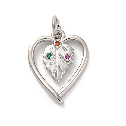 Разноцветный Латунные микро проложить кубического циркония подвески, долговечный, без свинца и без кадмия, платина, сердце, красочный, 18x13.5x2 мм, отверстие : 3 мм
