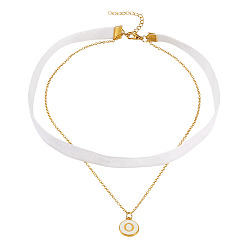 Золотой Плоские круглые подвески с буквой О из сплава и эмали для женщин, однослойные ожерелья из бархатной ленты с латунной цепочкой, белые, золотые, 13.78 дюйм (35 см)