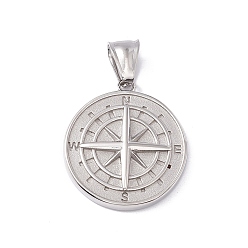 Нержавеющая Сталь Цвет Не тускнеющие 304 подвески из нержавеющей стали, прелести компаса, цвет нержавеющей стали, 28.5x25.5x5 мм, отверстие : 4x8 мм