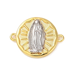 Платиновый & Золотой Покрытие стойки латунные плоские круглые подвески-соединители, религия дева мария ссылки, долговечный, без кадмия и без свинца, платина и настоящее 18 к позолота, 15.5x20x2.5 мм, отверстие : 1.2 мм