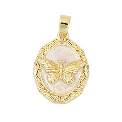 Льняное Полотно Латунь эмаль подвески, овал с подвесками в виде бабочек, стойки покрытие, прочное покрытие, без кадмия и без свинца, реальный 18 k позолоченный, белье, 19.5x14x2.5 мм, отверстие : 3.5x3 мм