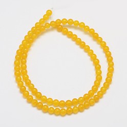 Gold Natural & Dyed Malaysia Jade Bead Strands, Imitation Yellow Aventurine, Round, Gold, 4mm, Hole: 0.8mm, about 92pcs/strand, 15 inch