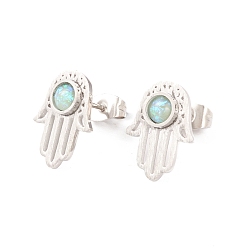 Platinum 304 Stainless Steel Studs Earrings, Hand Shaped with Resin Beads, for Women, Platinum, 15x11mm, Pin: 0.8mm