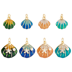 (52) Непрозрачная лаванда 8 шт 8 стили латунные эмалевые подвески, формы раковины, долговечный, без свинца и без кадмия, реальный 18 k позолоченный, разноцветные, 11.5~17.5x12~17x3~5.5 мм, отверстие : 2~3 мм, 1 шт / стиль