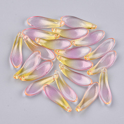 Разноцветный Окрашенного распылением стеклянные подвески, с блеском порошок, лист, красочный, 26x8.5x3.5 мм, отверстие : 0.5 мм