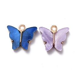 Mixed Color Alloy Acrylic Pendants, Butterfly, Light Gold, Mixed Color, 14x16.5x3mm, Hole: 1.6mm