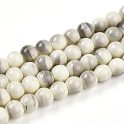 Бежевый Выпечки нарисованных стеклянных бусин прядей, круглые, два тона, бежевые, 8~8.5 мм, отверстие : 1.4 мм, около 103~107 шт / нитка, 30.12~31.30 дюйм (76.5~79.5 см)