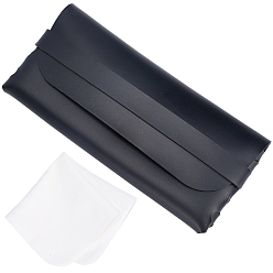 Черный 1портативный чехол для очков из искусственной кожи, сумка для солнцезащитных очков, с тканью для чистки очков из замшевого волокна 1pc, прямоугольные, чёрные, 170x80x25 мм