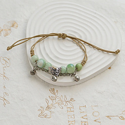 Аквамарин Бабочка керамические бусины плетеные браслеты из бисера, регулируемые плетеные браслеты из вощеного шнура для женщин, аквамарин, 4~9-7/8 дюйм (10~25 см)