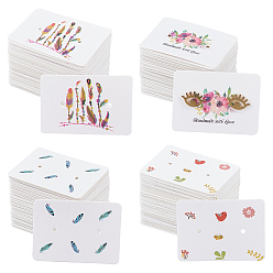Mixed Patterns 200 Pcs 4 Patterns White Kraft Paper Earring Display Cards, Rectangle, Mixed Patterns, 2.5x3.5x0.03cm, Hole: 1mm, 50pcs/pattern