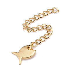 Золотой 304 удлинитель цепи из нержавеющей стали, Снаряженная цепь, с 202 прелестей из нержавеющей стали, рыба, золотые, 63 мм, ссылка: 3.7x3x0.5 мм, рыба: 10x8.5x1 мм