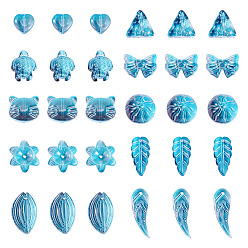 Темно-бирюзовый 64шт. градиентные цветные прозрачные стеклянные бусины, разнообразные, темные бирюзовый, 8~23x8~20x3.5~8 мм, отверстие : 1~1.4 мм