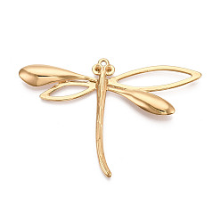 Настоящее золото 18K 304 подвеска в виде стрекозы из нержавеющей стали с кабошоном, ионное покрытие (ip), реальный 18 k позолоченный, пригодный для стразов 1.8 мм, 55x80.5x3 мм, отверстие : 2 мм