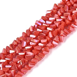 Light Coral Electroplate Opaque Glass Beads Strands, Triangle, Faceted, AB Color Plated, Light Coral, 2~3x3~3.5x3~3.5mm, Hole: 0.7~0.9mm, about 122~136pcs/strand, 10.43~11.61 inch(26.5~29.5cm)
