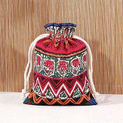Красный Хлопковые сумки для хранения в этническом стиле, мешочки для упаковки на шнурке, прямоугольные, красные, 18x13 см