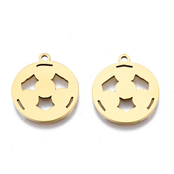 Oro Revestimiento iónico (ip) 201 colgantes de acero inoxidable, Corte con laser, fútbol, dorado, 17.5x15.5x1 mm, agujero: 1.4 mm