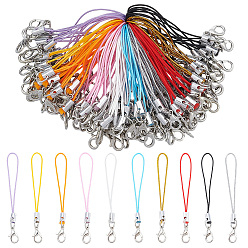 Mixed Color 100Pcs 10 Colors Nylon Mobile Straps, with Iron Clasps, Platinum, Mixed Color, 66mm, 10pcs/color