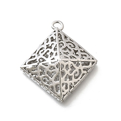 Платинированный Латунные подвески, без кадмия, без никеля и без свинца, ромб, полый, Реальная платина, 36x32x10 мм, отверстие : 2 мм