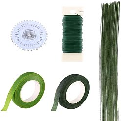 Green Floral Arrangement Kits, with Floral Tools, Ball Head Pins, Adhesive Tapes, Floriculture Paper Wire, Bouquet Stem Wrap Florist Wire, Green, Floriculture Paper Wire: 360mm, 4Pcs/set